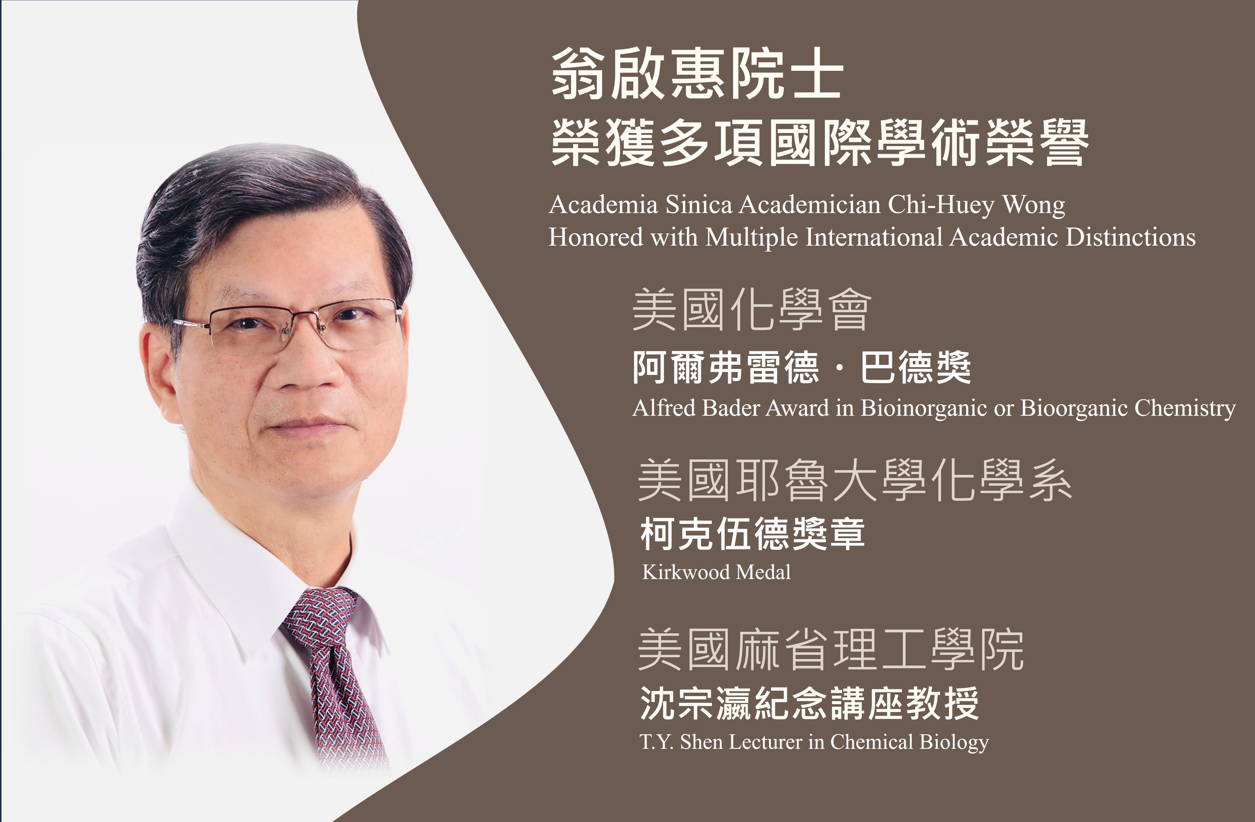 Academician Chi-Huey Wong Receives ACS Alfred Bader Award and Other International Honors